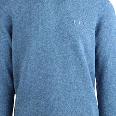 DIOR Blue Round Neck Sweater with Embroidered Logo Design. 113M625AT194-515 Details for DIOR Blue Round Neck Sweater with Embroidered Logo Design. 113M625AT194-515