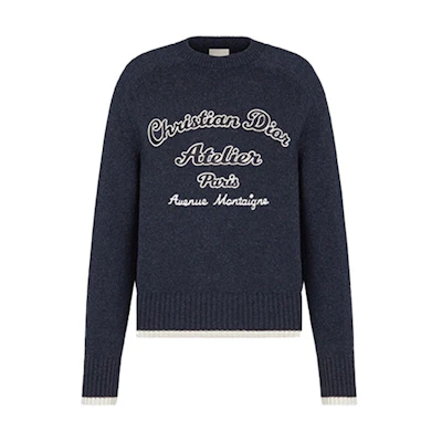 DIOR Blue Wool Knit Sweater with Embroidered Logo 213M640AT298-C580