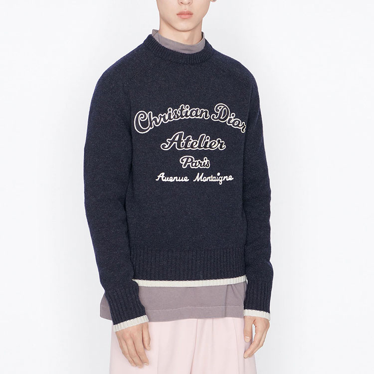 Purchase ディオール ブルーウールニットセーター 刺繍ロゴ付き 213M640AT298-C580