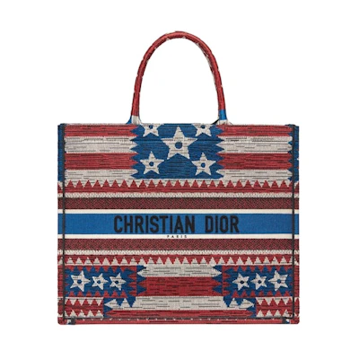 Dior Book Tote Embroidered American Flag Red White Blue