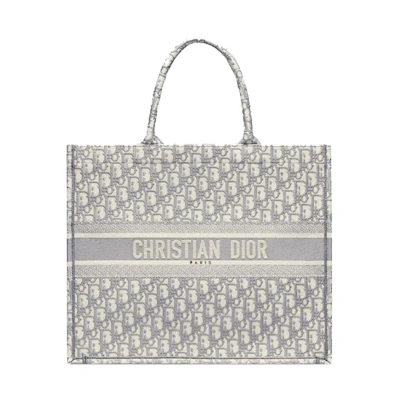 Dior Book Tote Oblique Embroidery Gray