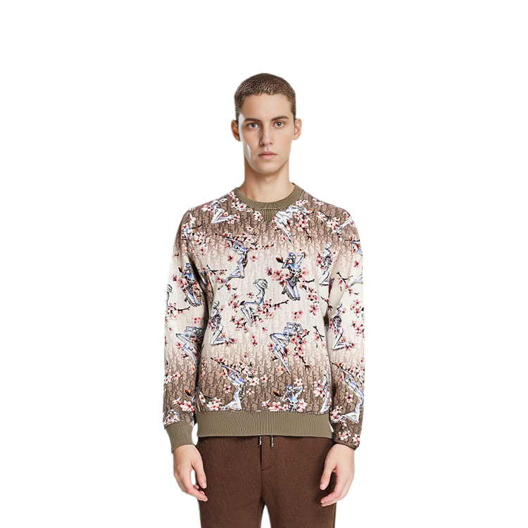 Purchase DIOR Cokelat Polos Cetak Seluruh Sweater Pullover 933J601A0573-184