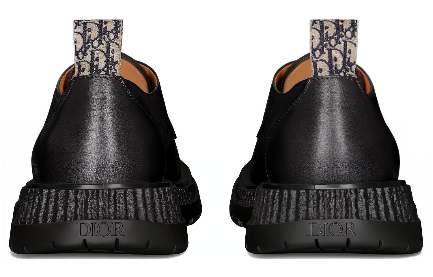 Shop DIOR迪奧 皮革 圓頭平跟綁帶 休閒鞋 男款 黑色