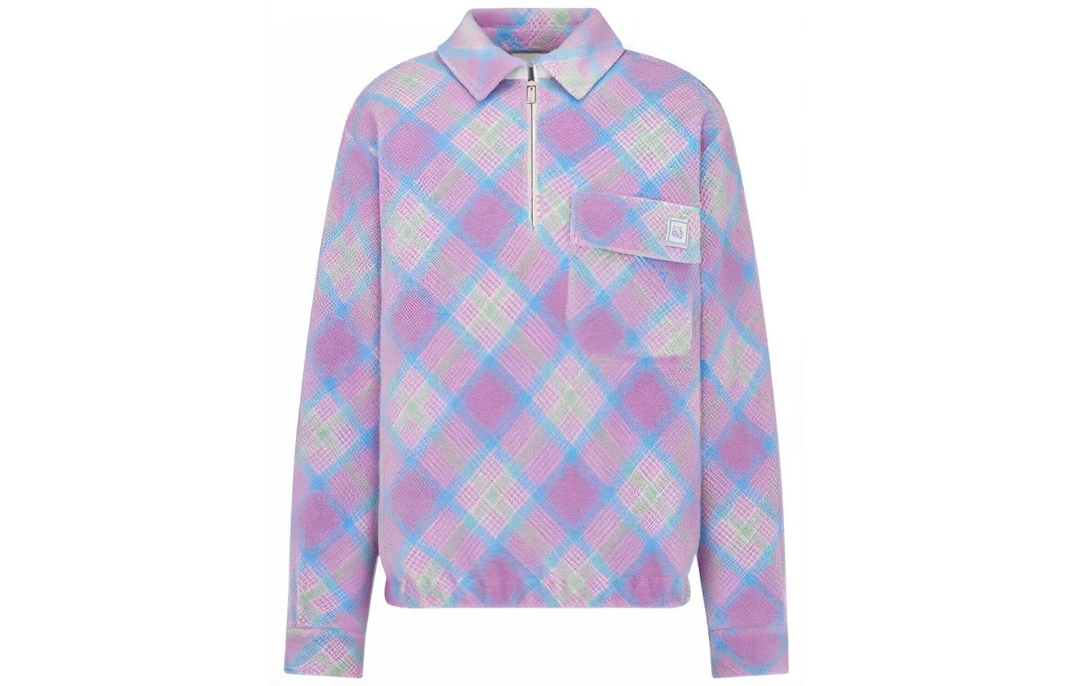 DIOR By Erl SS23  Half-Zip Pullover Polo Sweatshirt Plaid Pocket Light Purple 313J648A0813-C480