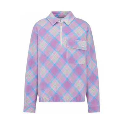 DIOR By Erl SS23 Half-Zip Pullover Polo Sweatshirt Plaid Pocket Light Purple 313J648A0813-C480