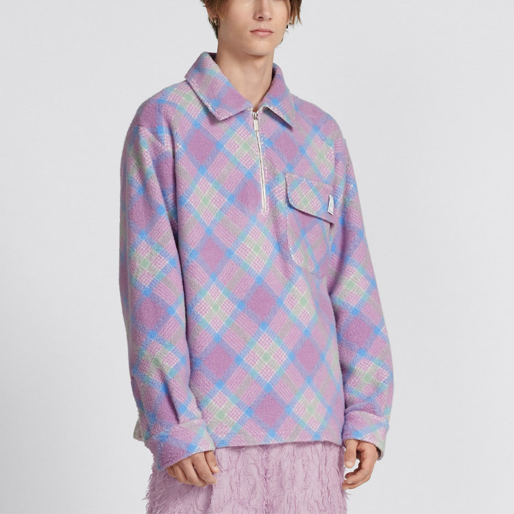 Details for DIOR By Erl SS23 Half-Zip Pullover Polo Sweatshirt Ungu Muda Motif Kotak. 313J648A0813-C480