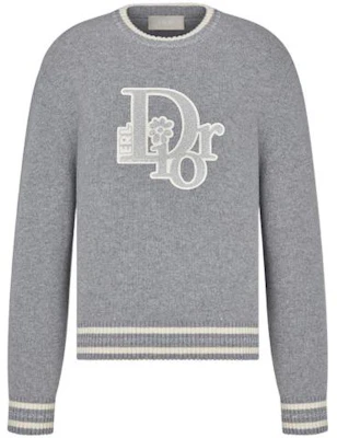 DIOR by ERL SS23 Grey Knit Pullover Crewneck Sweater with Logo Print 313M660AT516-C880 Order DIOR by ERL SS23 Grey Knit Pullover Crewneck Sweater with Logo Print 313M660AT516-C880