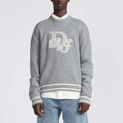 DIOR by ERL SS23 Grey Knit Pullover Crewneck Sweater with Logo Print 313M660AT516-C880 Shop DIOR by ERL SS23 Grey Knit Pullover Crewneck Sweater with Logo Print 313M660AT516-C880