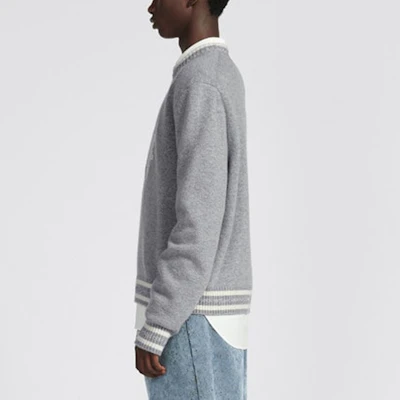 DIOR by ERL SS23 Grey Knit Pullover Crewneck Sweater with Logo Print 313M660AT516-C880 Details for DIOR by ERL SS23 Grey Knit Pullover Crewneck Sweater with Logo Print 313M660AT516-C880