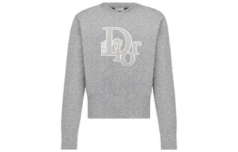 DIOR by ERL SS23 Metallic Letter Patch Knit Sweater Grey . 313M656AT523-C080