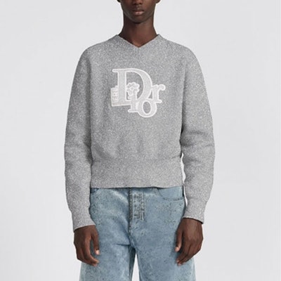 DIOR by ERL SS23 Metallic Letter Patch Knit Sweater Grey . 313M656AT523-C080 Shop DIOR by ERL SS23 Metallic Letter Patch Knit Sweater Grey . 313M656AT523-C080
