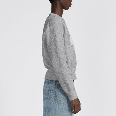 DIOR by ERL SS23 Metallic Letter Patch Knit Sweater Grey . 313M656AT523-C080 Details for DIOR by ERL SS23 Metallic Letter Patch Knit Sweater Grey . 313M656AT523-C080