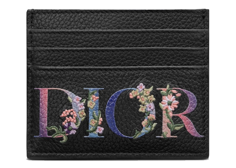 Dior Card Holder Flowers Black