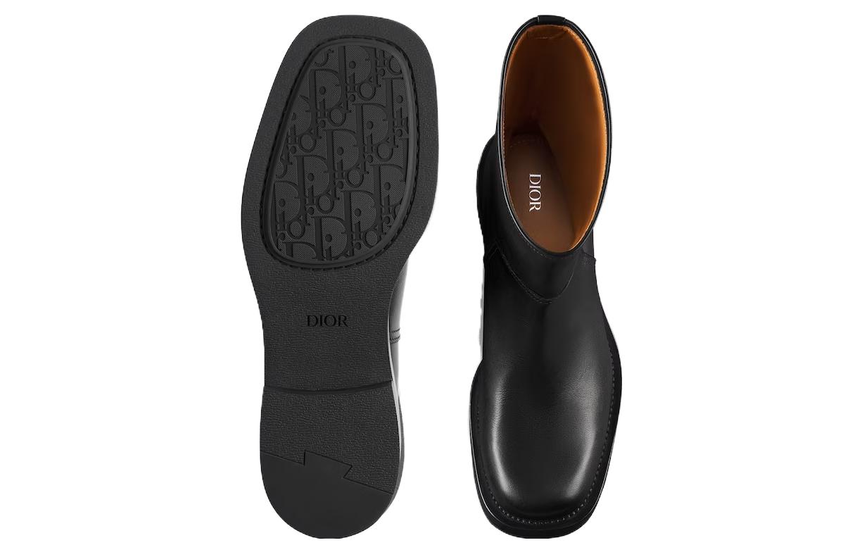 Shop Dior Carlo 黑色皮革踝靴 3BO317ZMP_H900