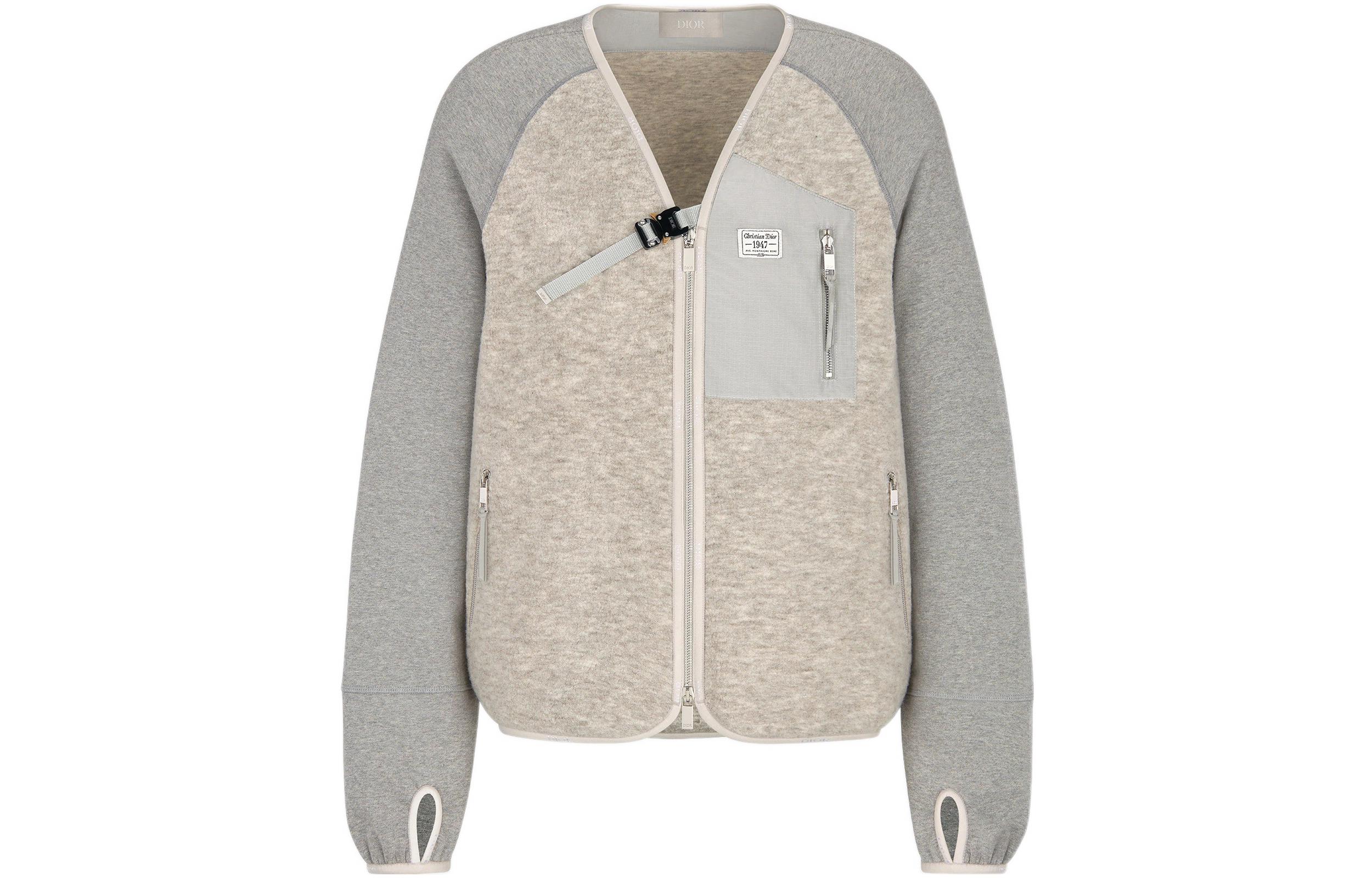 DIOR CD 1947 SS22 Loose Fit Colorblock V-Neck Zip Jacket Men’s Grey-Brown 243J433A0801-C888