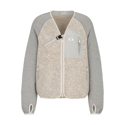 DIOR CD 1947 SS22 Loose Fit Colorblock V-Neck Zip Jacket Men’s Grey-Brown 243J433A0801-C888
