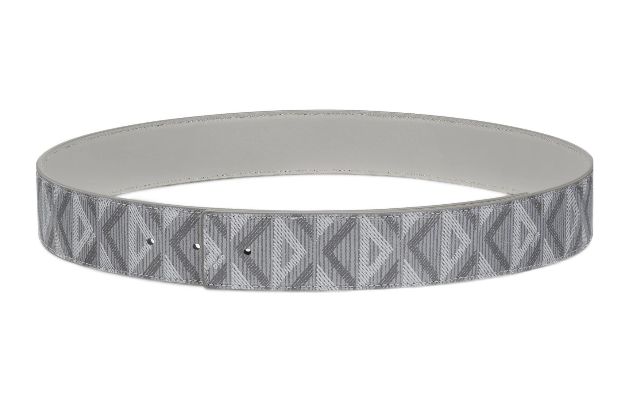 DIOR CD Diamond Reversible Belt Grey Canvas Leather  4cm. 4804ZZCDP-H42E