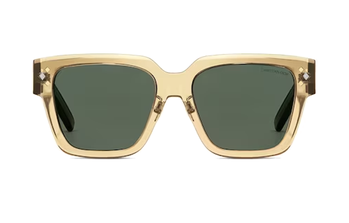 Shop ディオール CD ダイヤモンド S3F スクエア メタル サングラス 透明イエロー CDDMS3FXR-78C0