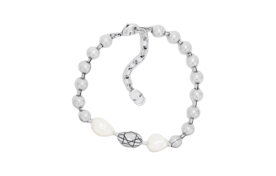 DIOR CD Icon Adjustable Bracelet Silver Brass with Pearls Unisex Couple Design. B2291HOMGM_D906