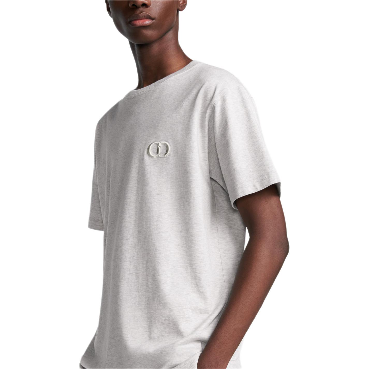Shop ディオール CD アイコン 刺繍 コットン クルーネック ルーズフィット Tシャツ グレー SS24 943J605A0554-C881