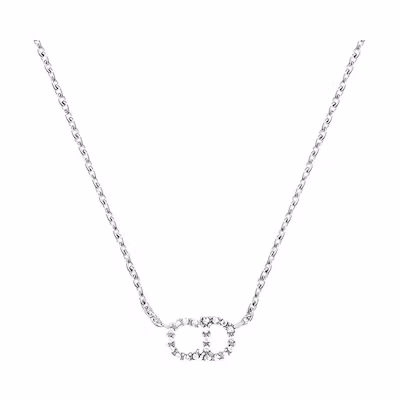 DIOR CD Series Silver Crystal Logo Necklace Unisex Couples Edition N0717CDLCY-D102
