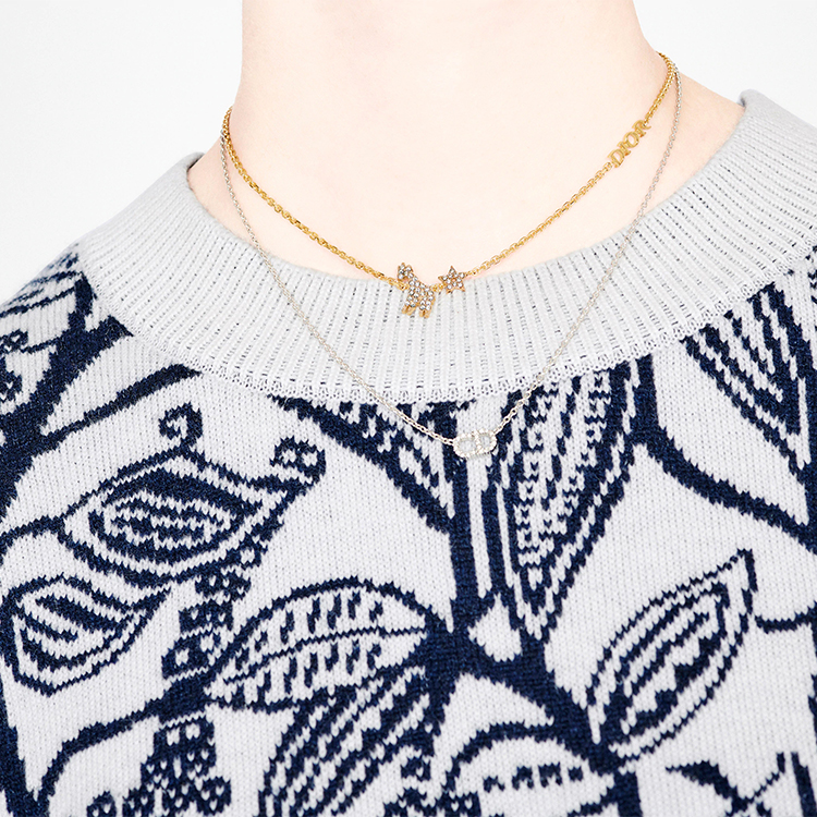 DIOR CD Series Silver Crystal Logo Necklace Unisex Couples Edition N0717CDLCY-D102 圖 4