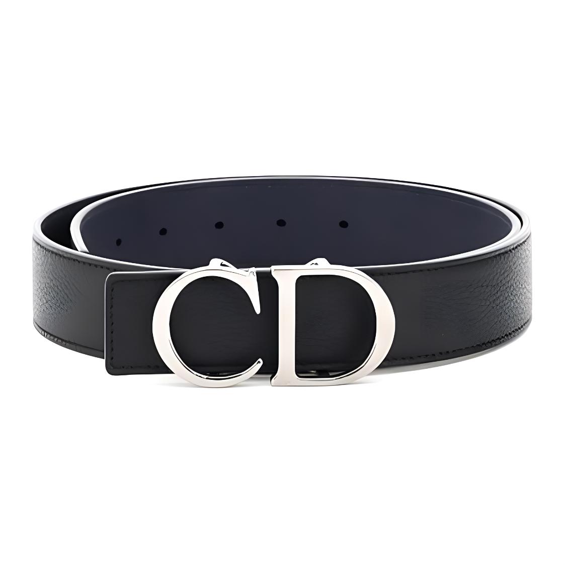 DIOR CD Silver Buckle Black Leather Belt for Men. 4353RUTAMH16Q