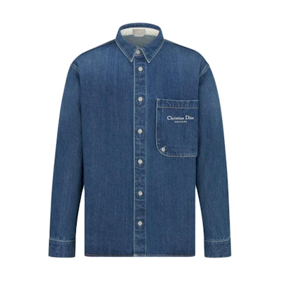DIOR Christian Dior Blue Embroidered Logo Button-Up Long-Sleeve Shirt for Men. 443D587AY556-C580