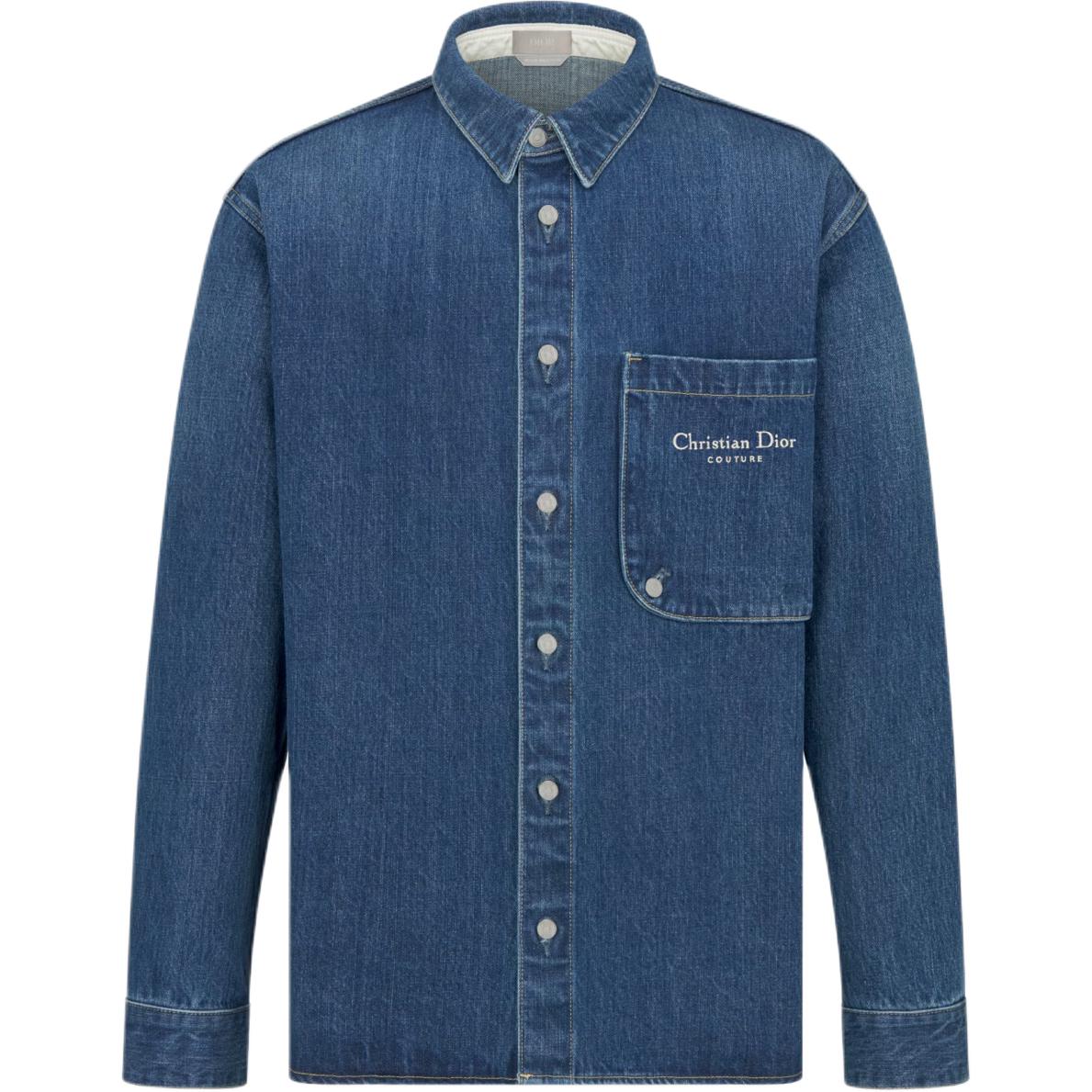 Order DIOR 克里斯汀迪奧 男裝藍色刺繡Logo長袖襯衫Button-Up。 443D587AY556-C580