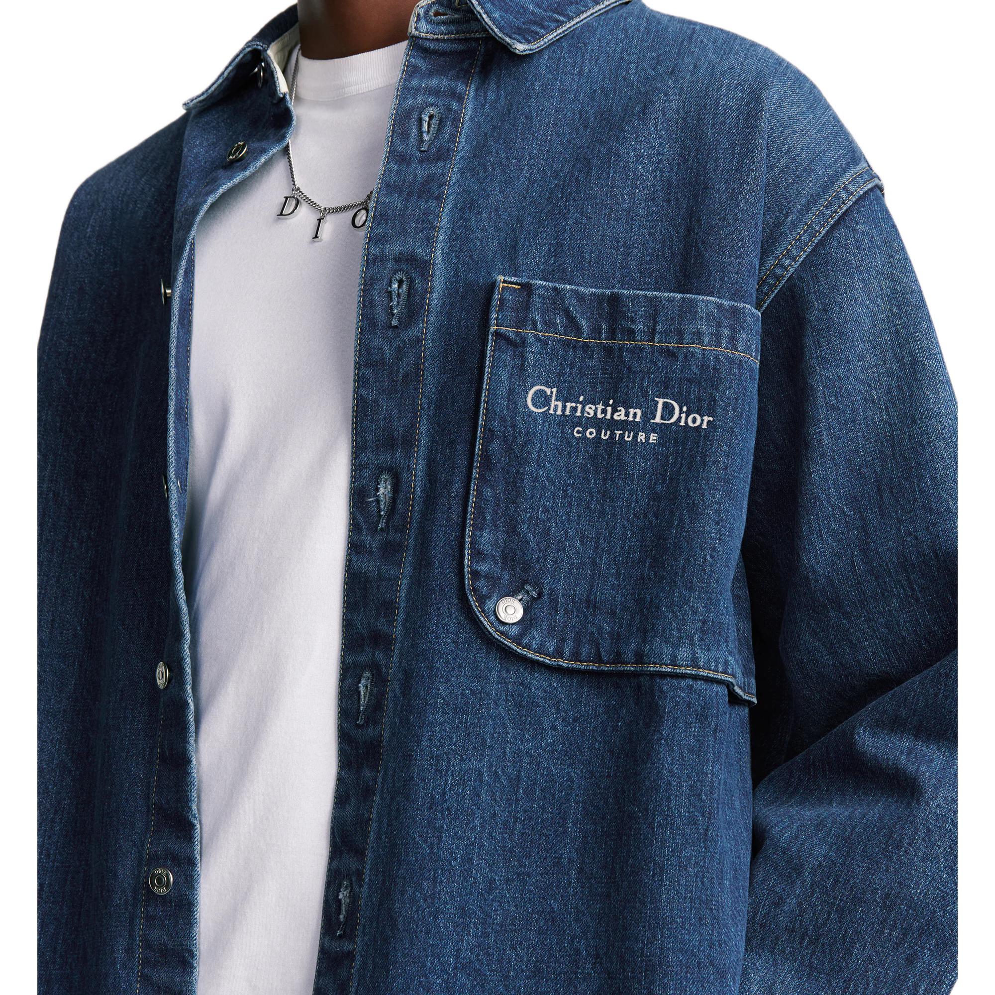 Sizing DIOR 克里斯汀迪奧 男裝藍色刺繡Logo長袖襯衫Button-Up。 443D587AY556-C580