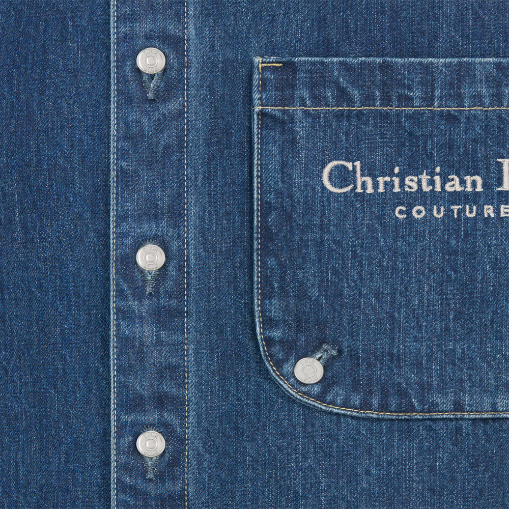 Cheap DIOR 克里斯汀迪奧 男裝藍色刺繡Logo長袖襯衫Button-Up。 443D587AY556-C580