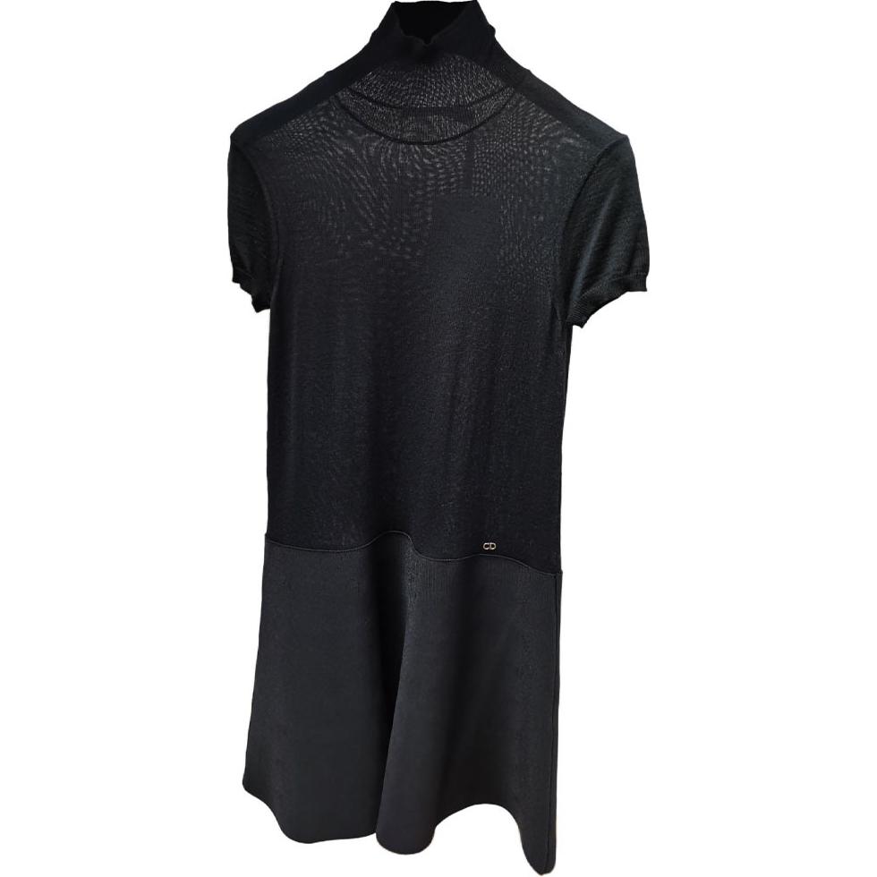 DIOR Colorblock Mid-Length Half-Turtleneck Dress Women Black Short Sleeve. 6H24611AM59-1901
