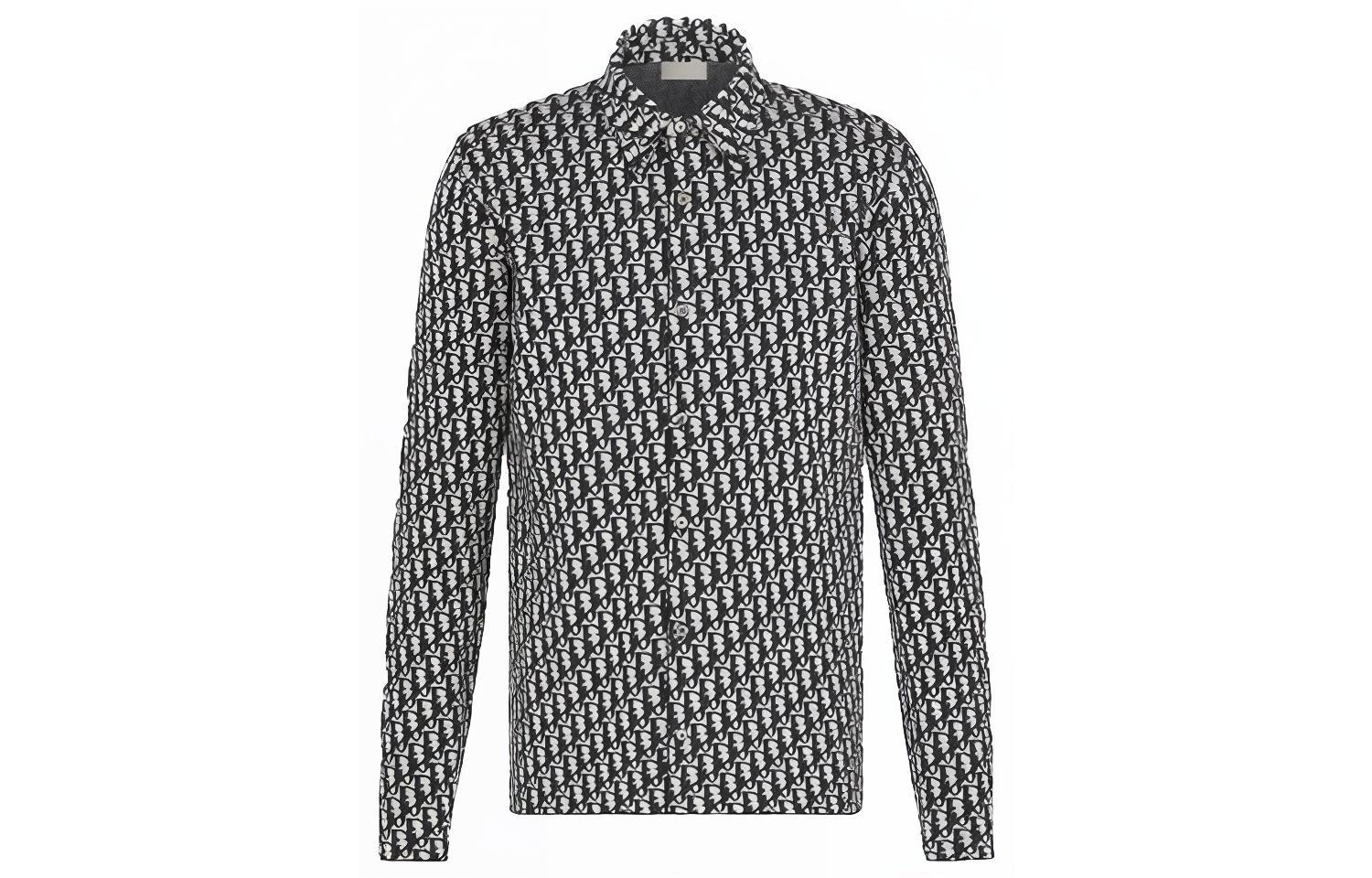 Dior Cotton Logo Print Long Sleeve Shirt Mens Beige Navy Blue 023M550AT099-C185