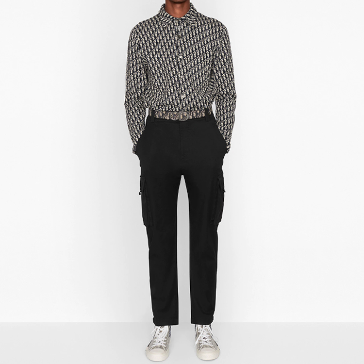 Details for Dior Kemeja Lengan Panjang Logo Kapas Lelaki Beige Navy Blue 023M550AT099-C185