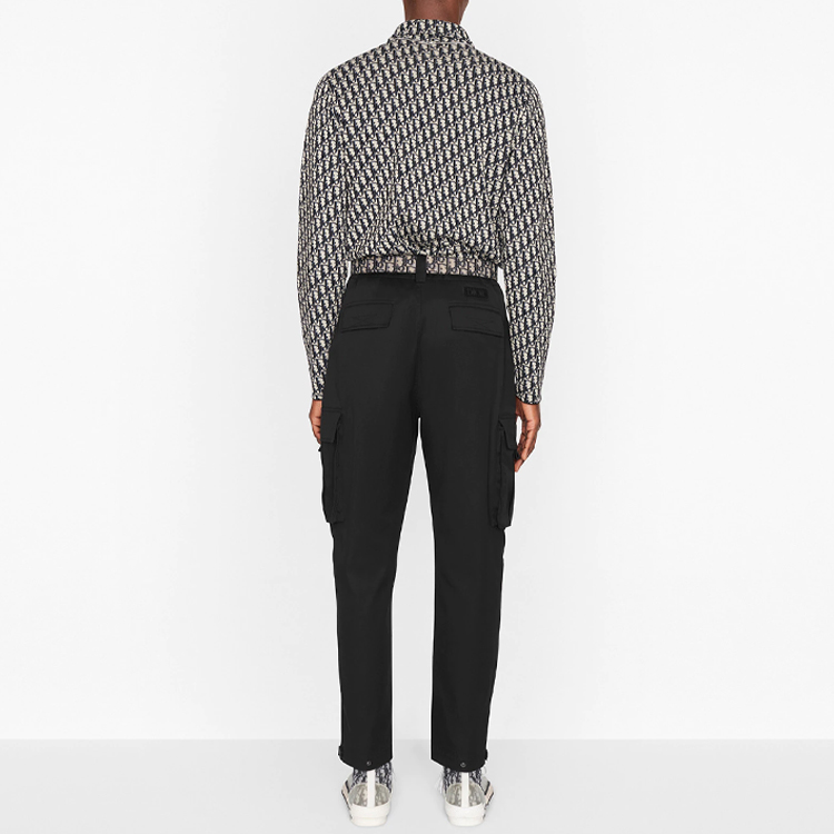 Sizing Dior Kemeja Lengan Panjang Logo Kapas Lelaki Beige Navy Blue 023M550AT099-C185