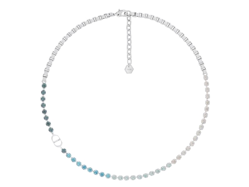Dior Crystals Necklace Silver-Finish Blue/White