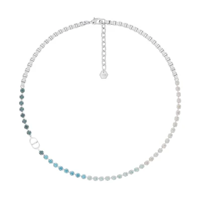 Dior Crystals Necklace Silver-Finish Blue/White