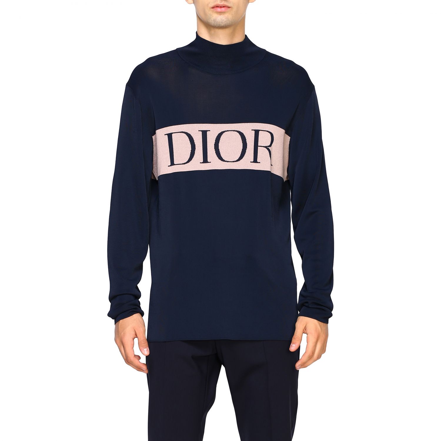 Shop DIOR Sweater Cashmere Bordir Navy Blue. 943M667AT051-584