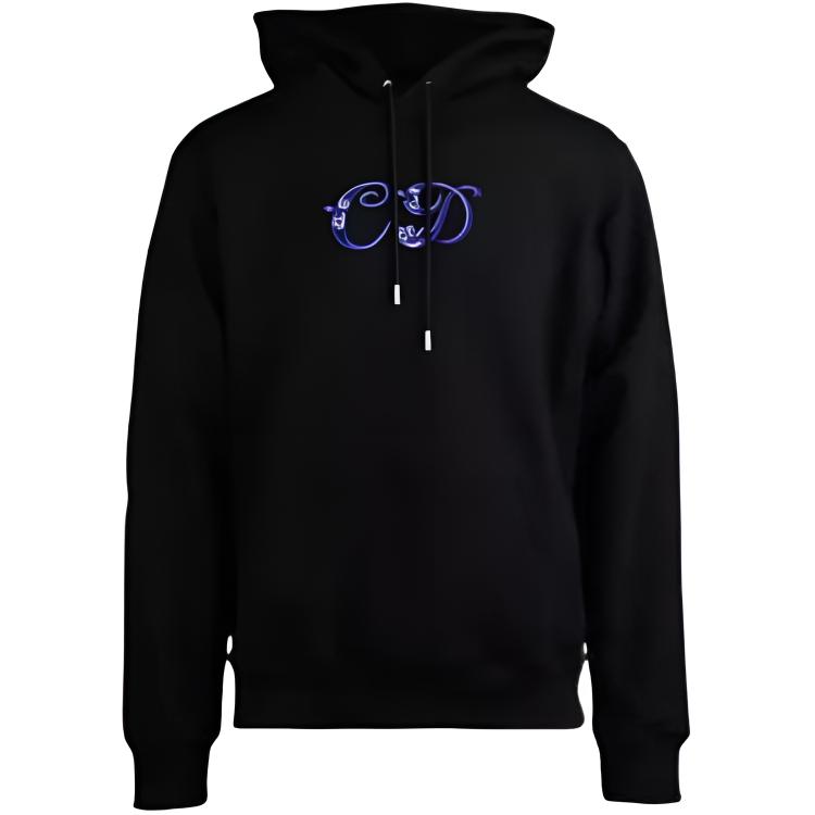 DIOR Embroidered Cotton Hoodie Long Sleeve Black - Fashion 193J688A0531985