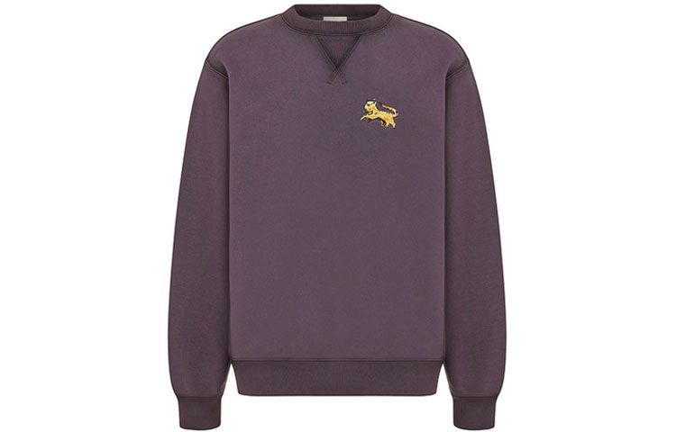 DIOR Embroidered Lion Pullover Casual Long-Sleeve Sweatshirt Light Purple 143J687B0531-C340