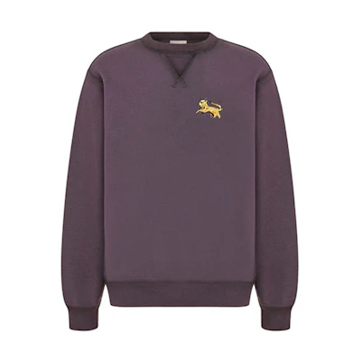 DIOR Embroidered Lion Pullover Casual Long-Sleeve Sweatshirt Light Purple 143J687B0531-C340