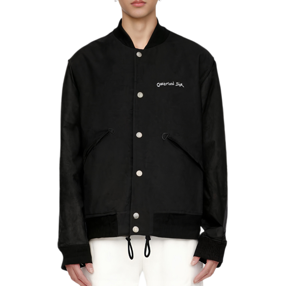 Shop DIOR Jaket Varsity Sulaman Hitam Lengan Panjang 443L430A610-5C980