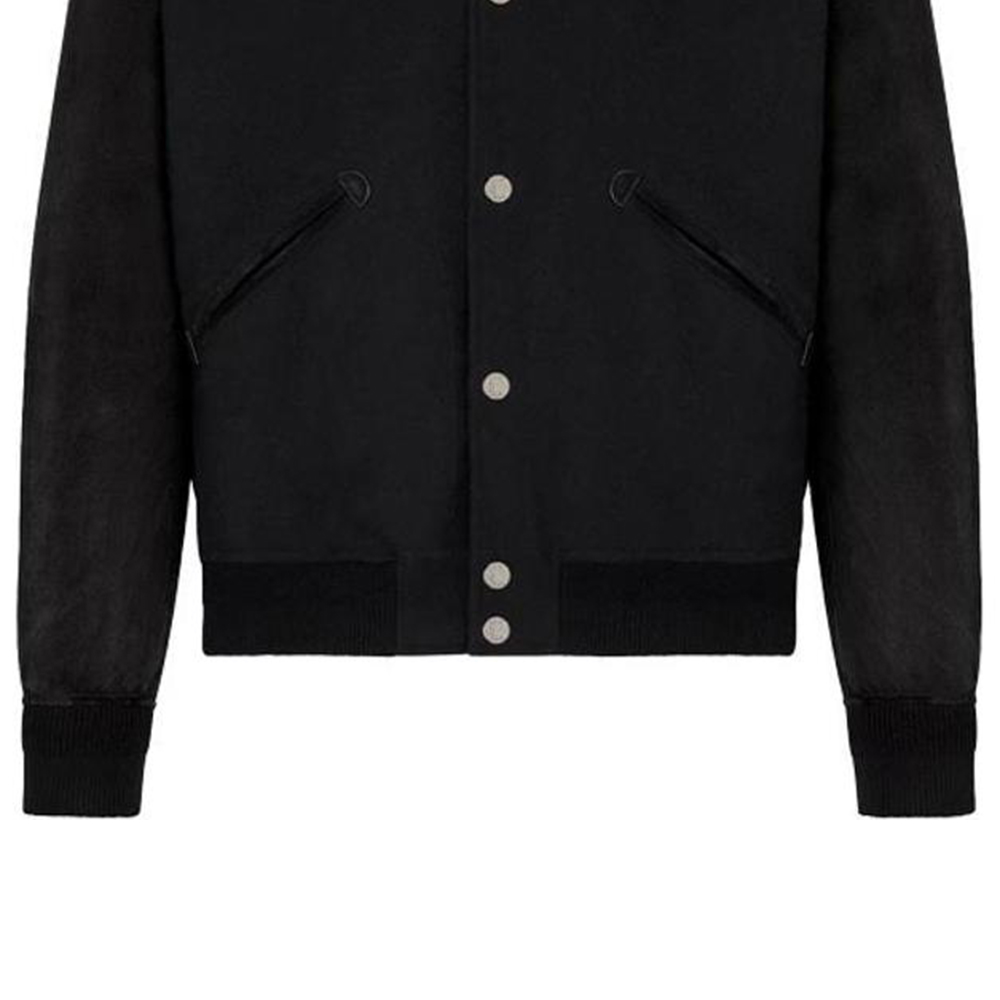Sizing DIOR Jaket Varsity Sulaman Hitam Lengan Panjang 443L430A610-5C980
