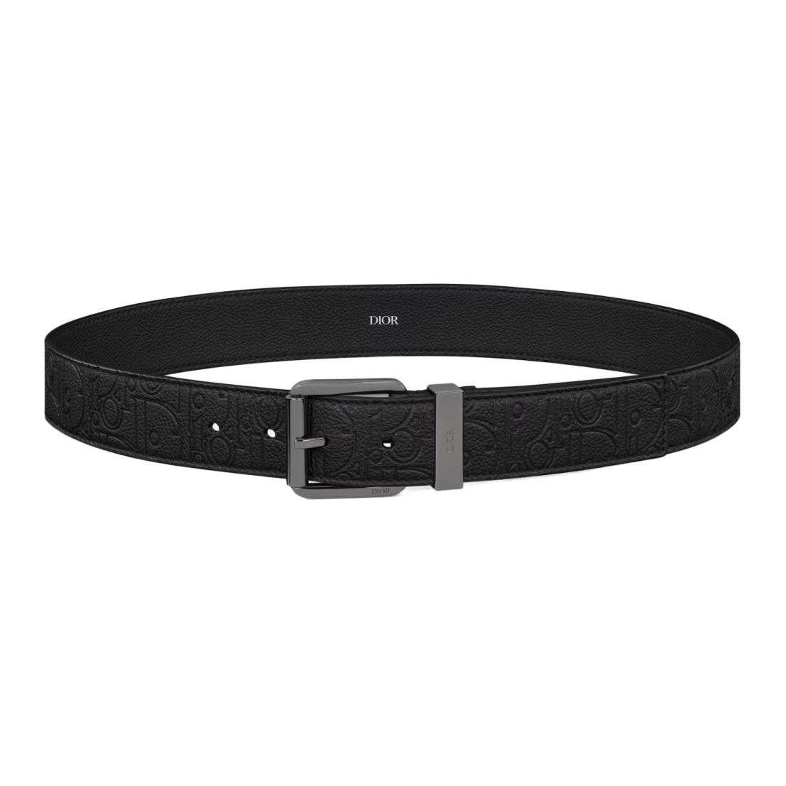 DIOR Engraved Design Leather Belt Black 35CM Width 4333RUFLG