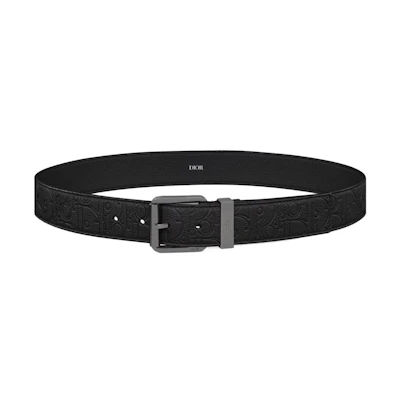 DIOR Engraved Design Leather Belt Black 35CM Width 4333RUFLG