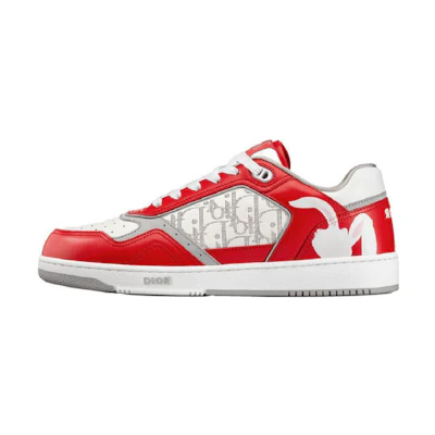 Dior B27 Low ERL Red and White Smooth Calfskin and White Dior Oblique Galaxy Leather with Rabbit Motif