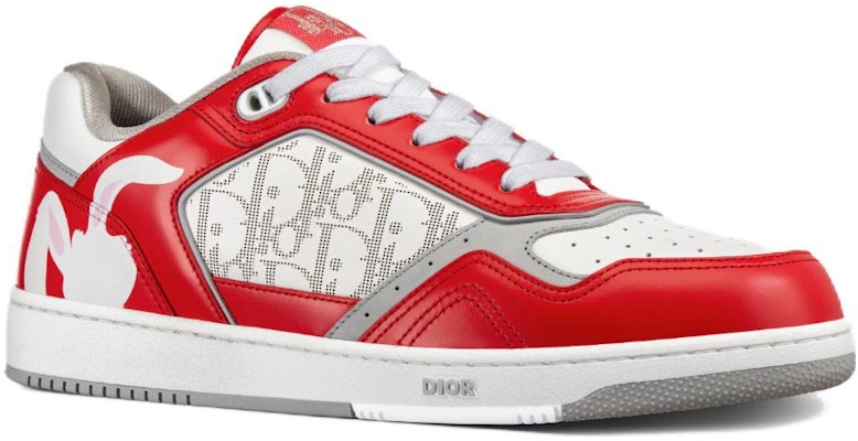 Dior B27 Low ERL Red and White Smooth Calfskin and White Dior Oblique Galaxy Leather with Rabbit Motif 3SN272ZWB_H300 Order Dior B27 Low ERL Red and White Smooth Calfskin and White Dior Oblique Galaxy Leather with Rabbit Motif 3SN272ZWB_H300