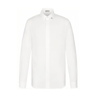 Dior Essentials White Shirt with Bee Embroidery and Single Button Design. 013C501F1581-C080