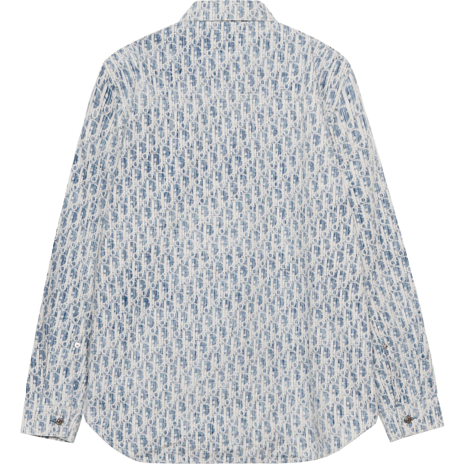 Lookbook Dior Essentials Kemeja Denim Lengan Panjang Cetakan Biru Oblique Kasuri. 013D585BY989-C580