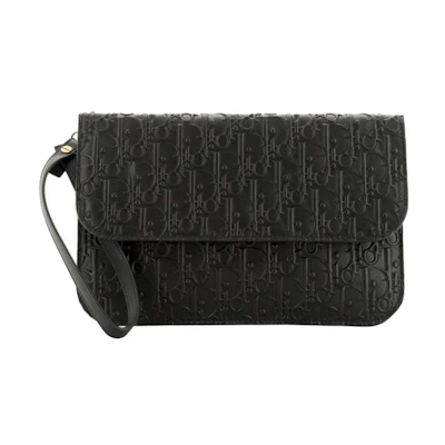 Dior Flap Clutch Oblique Embossed Black